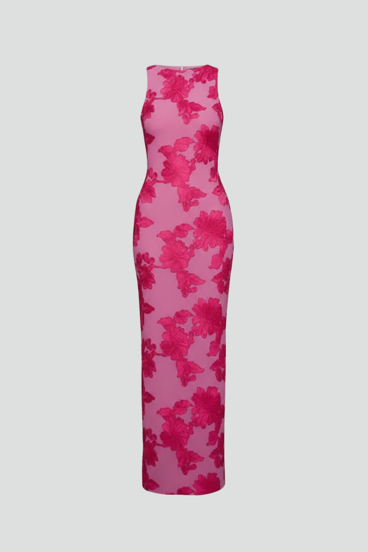 Yvette | Women's Floral Maxi Dress - High Neck Sleeveless Fitted Long Dress