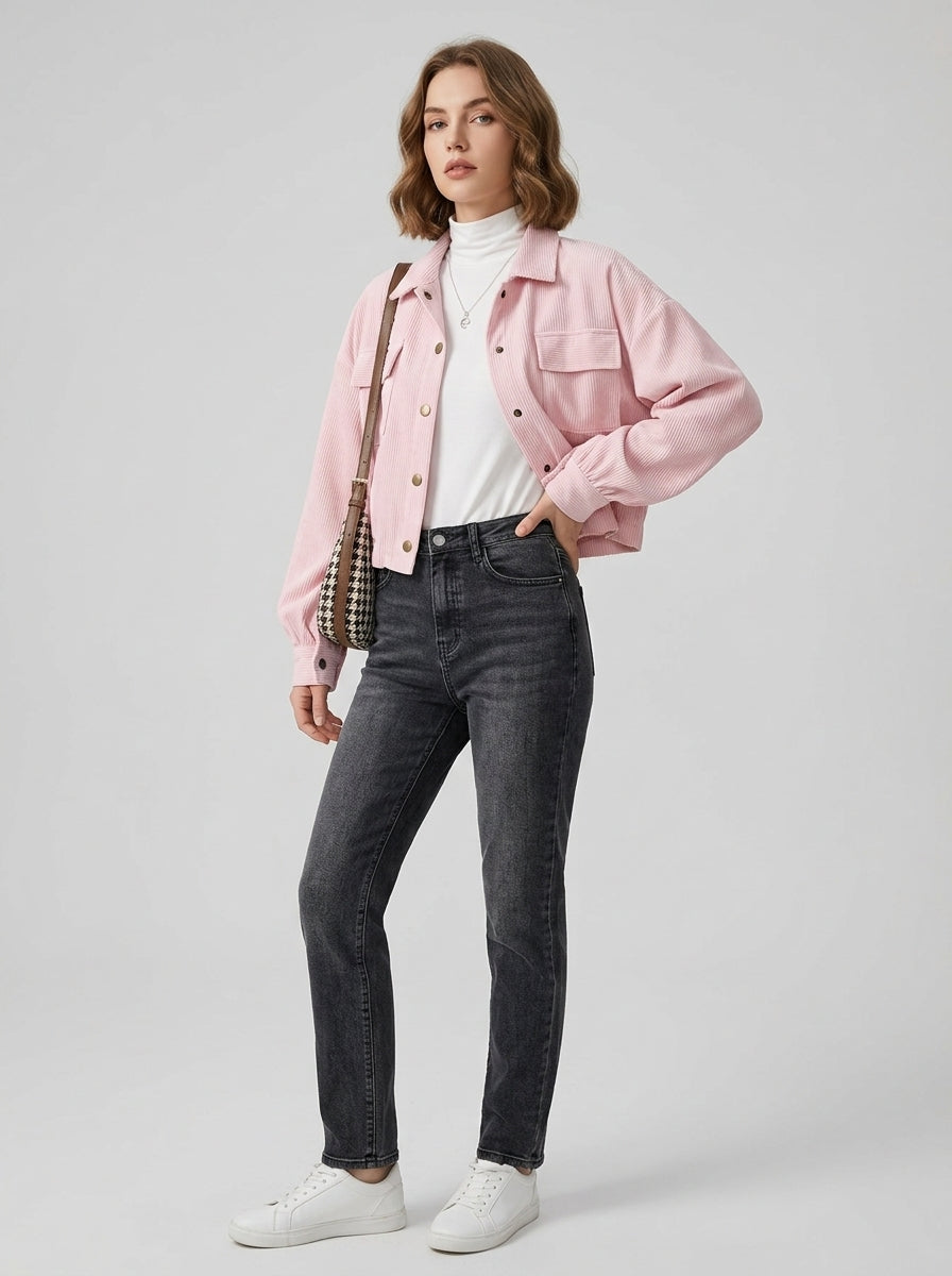 Zafielle | Women's Corduroy Jacket, Lapel Collar Long Sleeve Coat