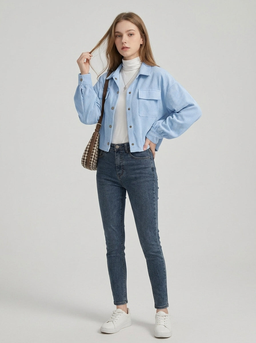 Zafielle | Women's Corduroy Jacket, Lapel Collar Long Sleeve Coat