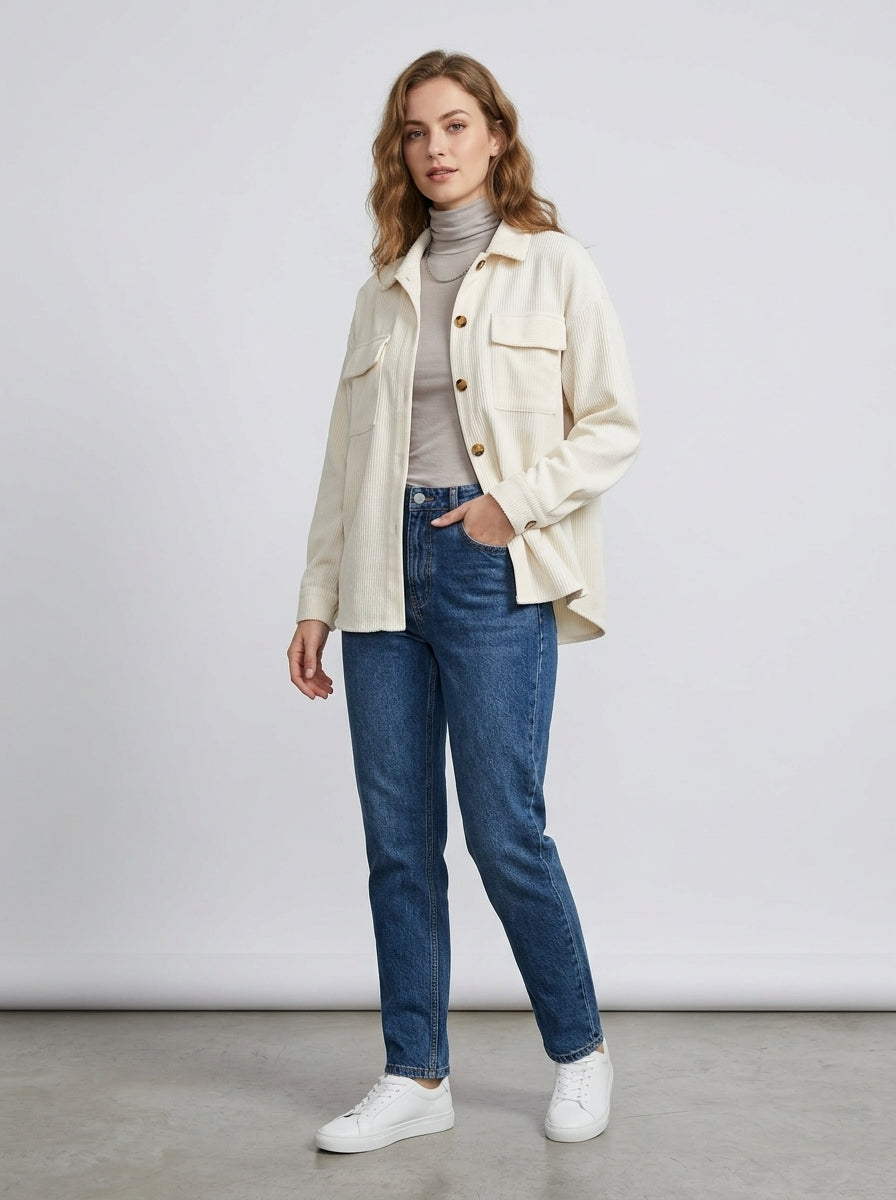 Zafielle | Women's Corduroy Jacket, Lapel Collar Long Sleeve Coat
