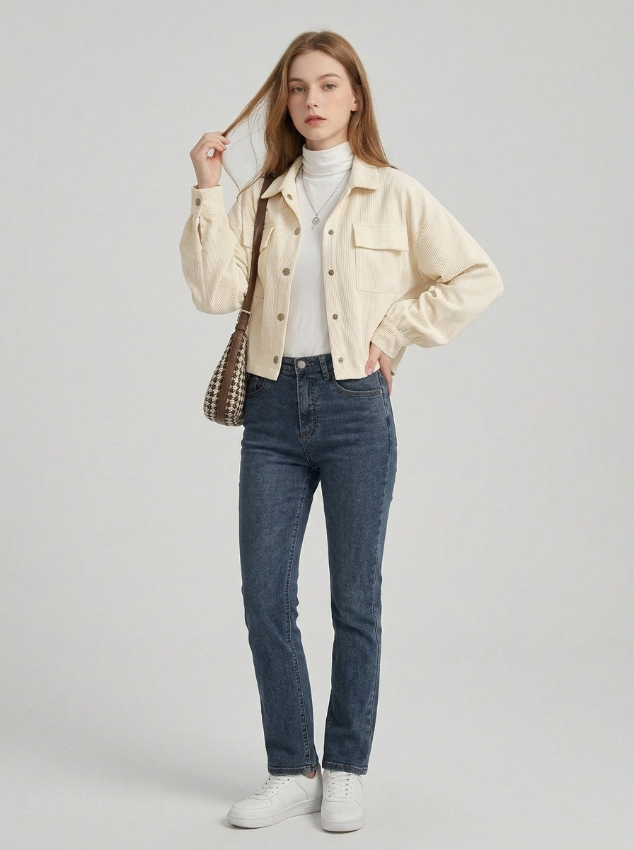Zafielle | Women's Corduroy Jacket, Lapel Collar Long Sleeve Coat