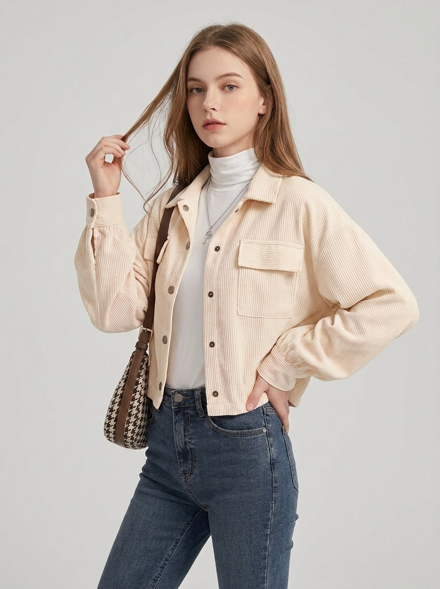 Zafielle | Women's Corduroy Jacket, Lapel Collar Long Sleeve Coat