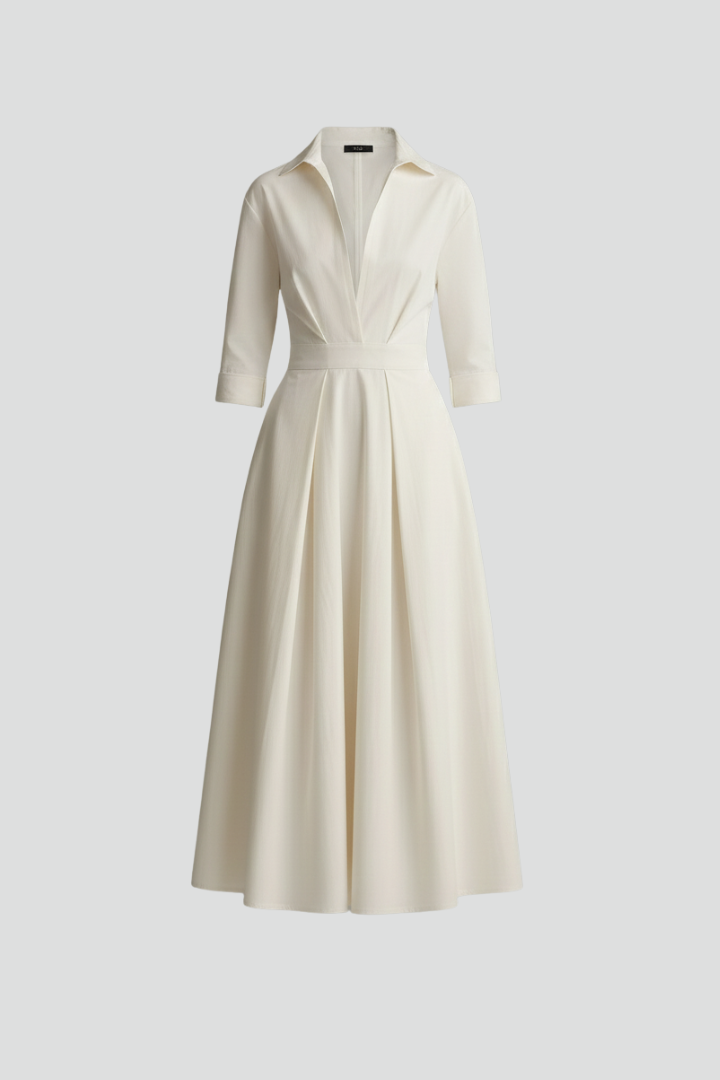 Zara | Women's Elegant Midi Dress – Button Front Long Sleeve Waist Detail Shirt Dress