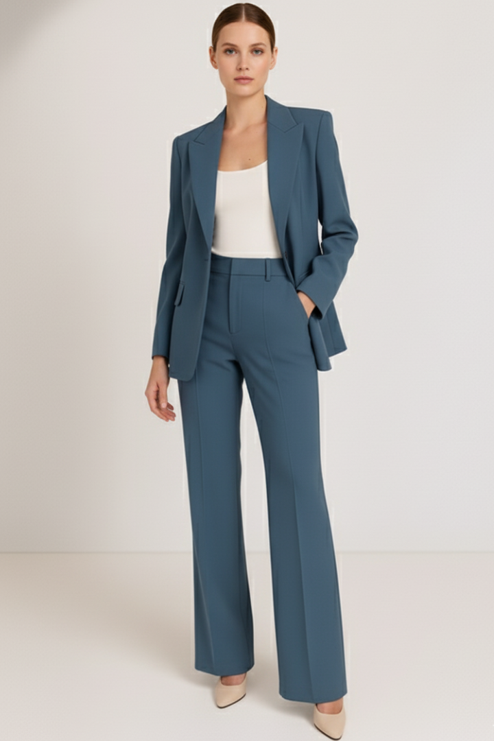 Zela | Women’s Tailored 2-Piece Pantsuit Set – Structured Blazer & Straight-Leg Trousers