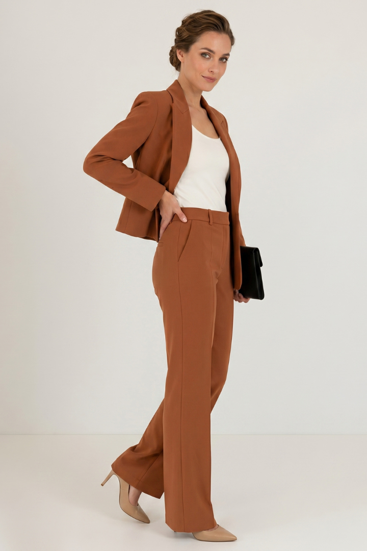 Zela | Women’s Tailored 2-Piece Pantsuit Set – Structured Blazer & Straight-Leg Trousers