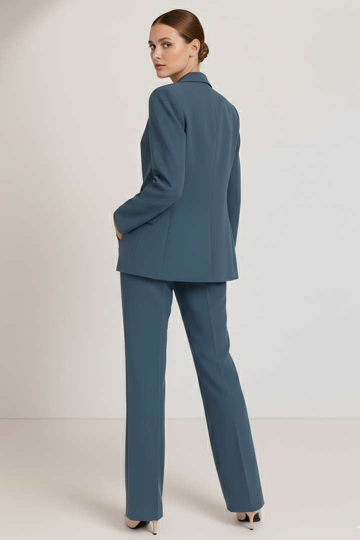 Zela | Women’s Tailored 2-Piece Pantsuit Set – Structured Blazer & Straight-Leg Trousers