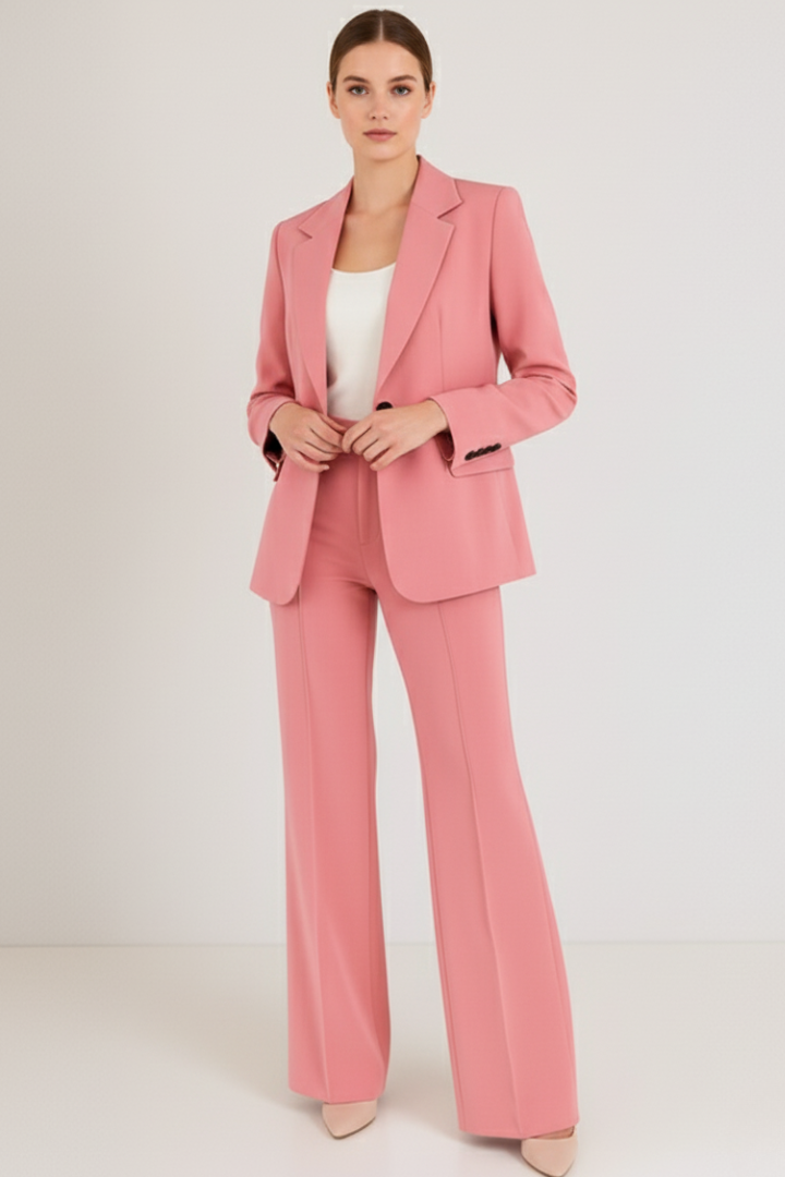 Zela | Women’s Tailored 2-Piece Pantsuit Set – Structured Blazer & Straight-Leg Trousers