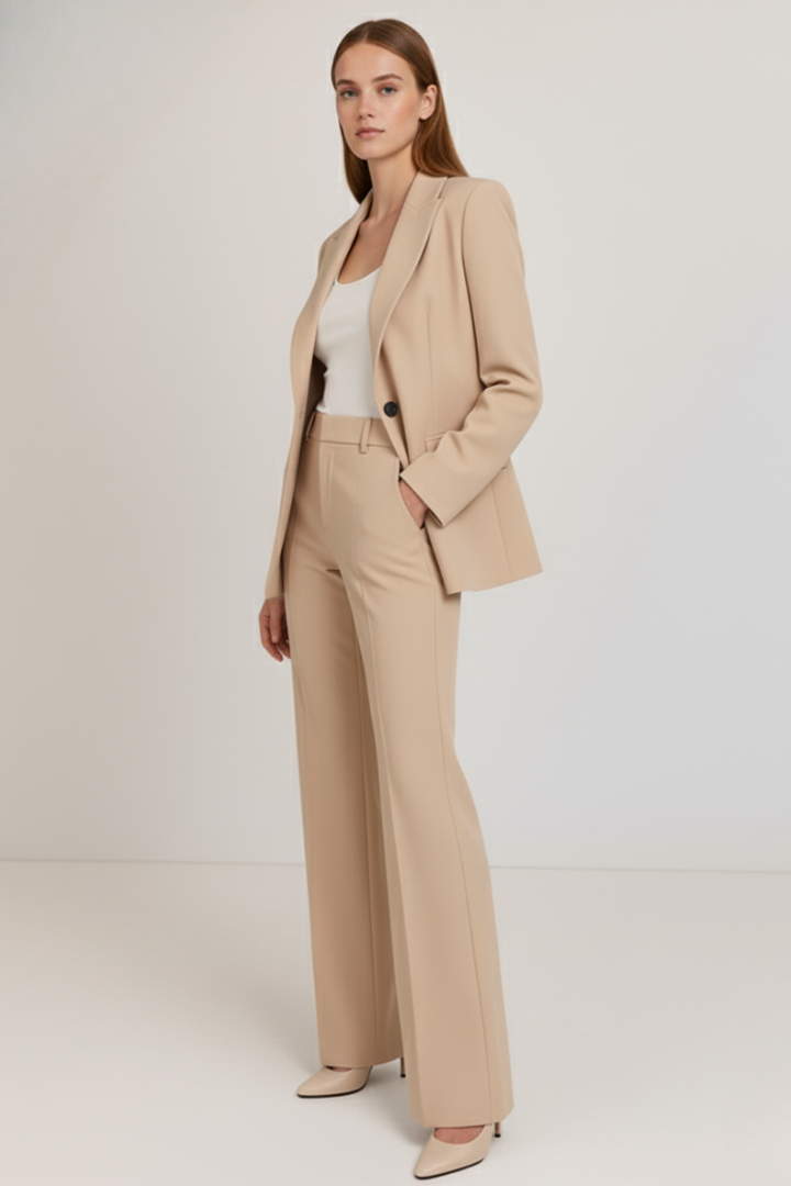 Zela | Women’s Tailored 2-Piece Pantsuit Set – Structured Blazer & Straight-Leg Trousers
