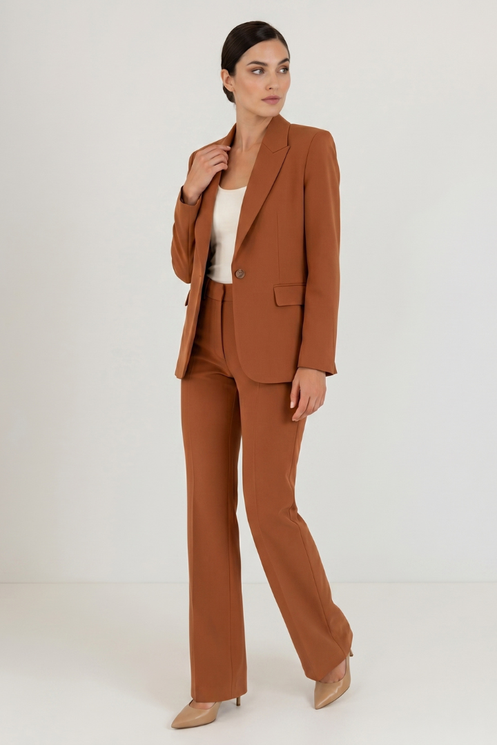 Zela | Women’s Tailored 2-Piece Pantsuit Set – Structured Blazer & Straight-Leg Trousers