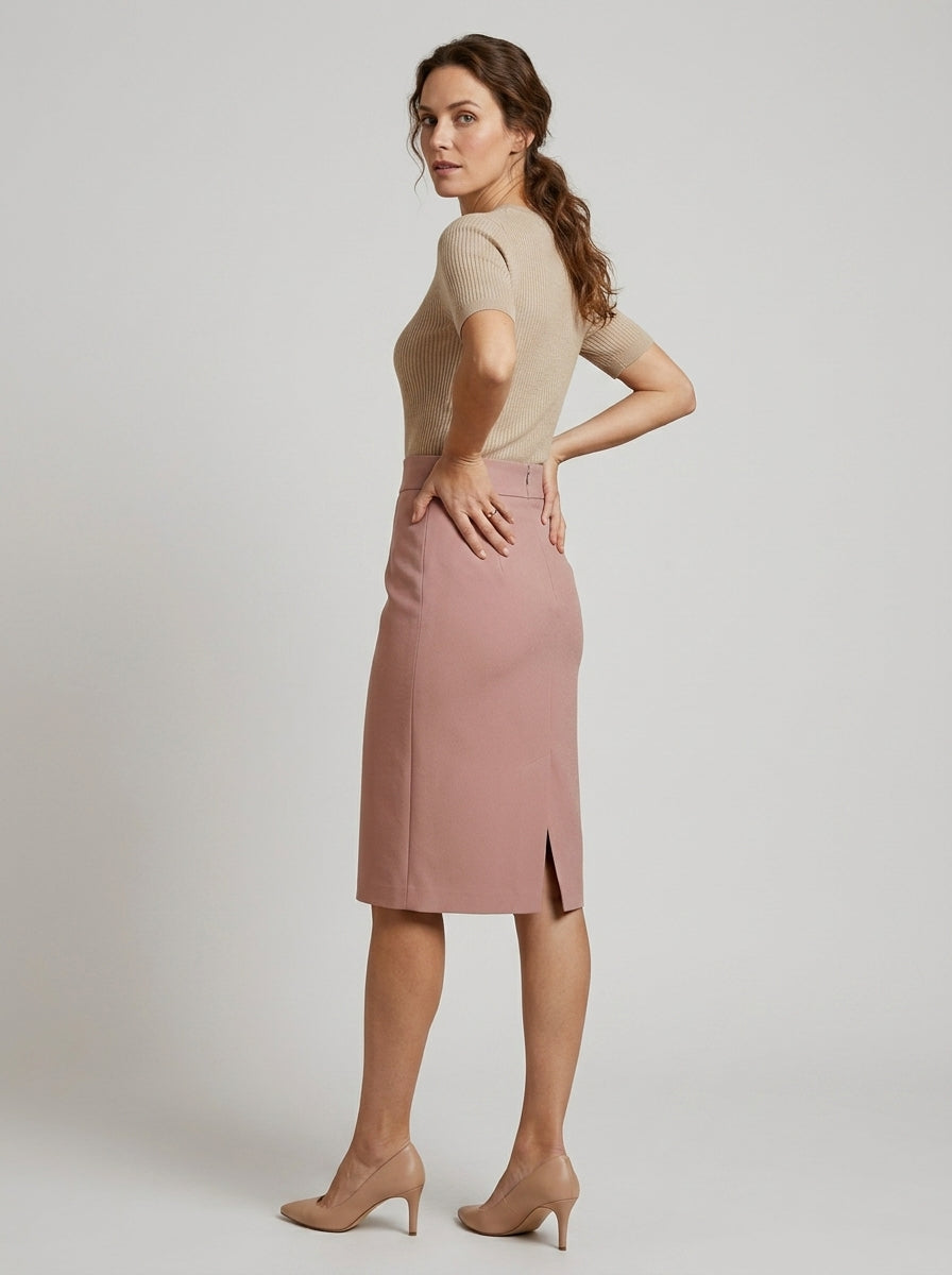 Zelia | Women’s High-Waist Midi Skirt – Fitted Pencil Skirt with Back Slit & Concealed Zip
