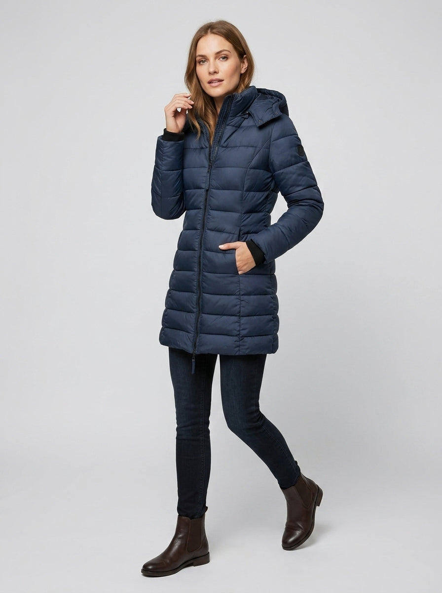 Zeliaire | Women’s Long Puffer Jacket with Hood, Full-Zip Closure & Quilted Padded Design