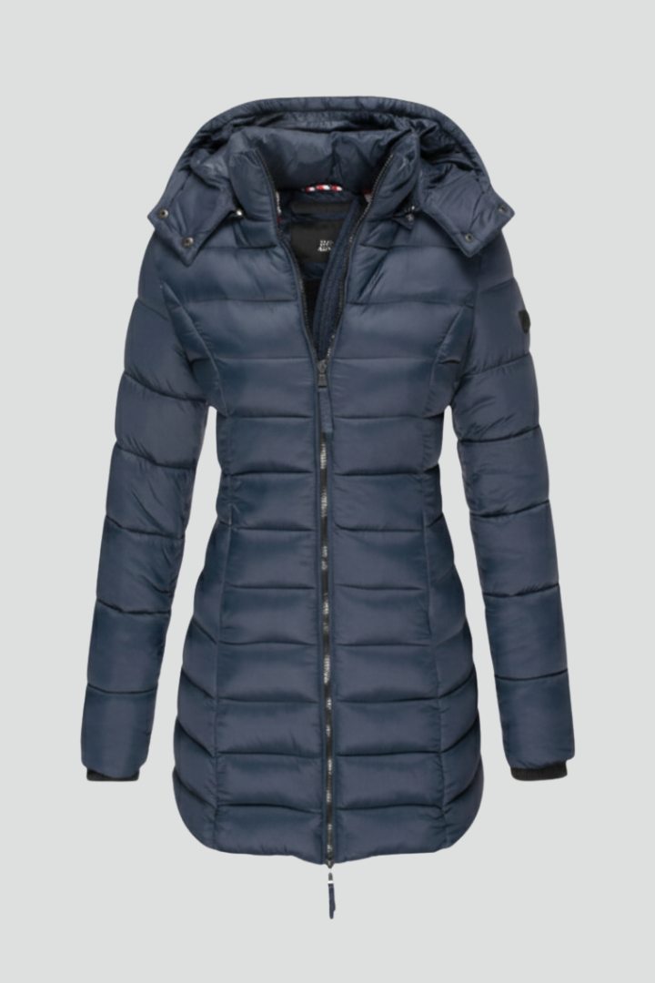 Zeliaire | Women’s Long Puffer Jacket with Hood, Full-Zip Closure & Quilted Padded Design