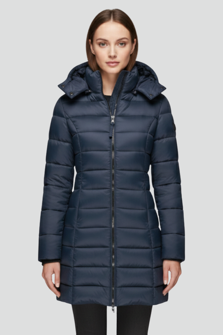 Zeliaire | Women’s Long Puffer Jacket with Hood, Full-Zip Closure & Quilted Padded Design