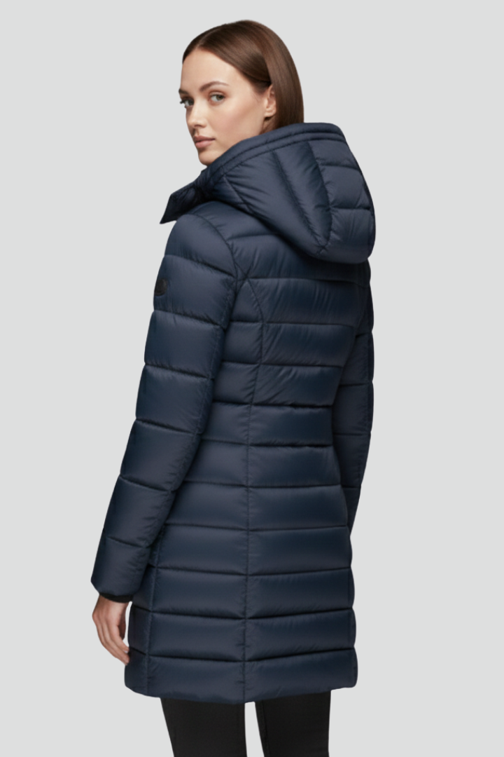 Zeliaire | Women’s Long Puffer Jacket with Hood, Full-Zip Closure & Quilted Padded Design