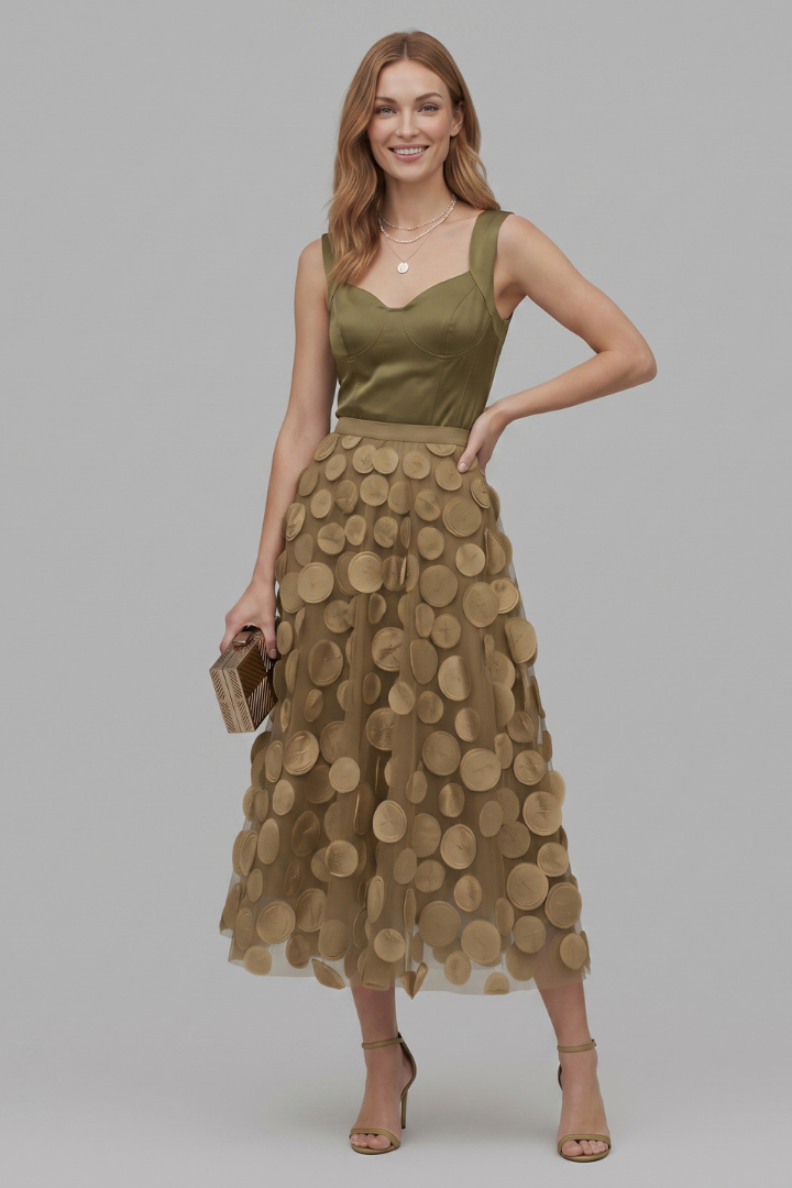 Zella | Women's A-Line Mesh Skirt – Layered Polka Dot Tulle Midi Skirt