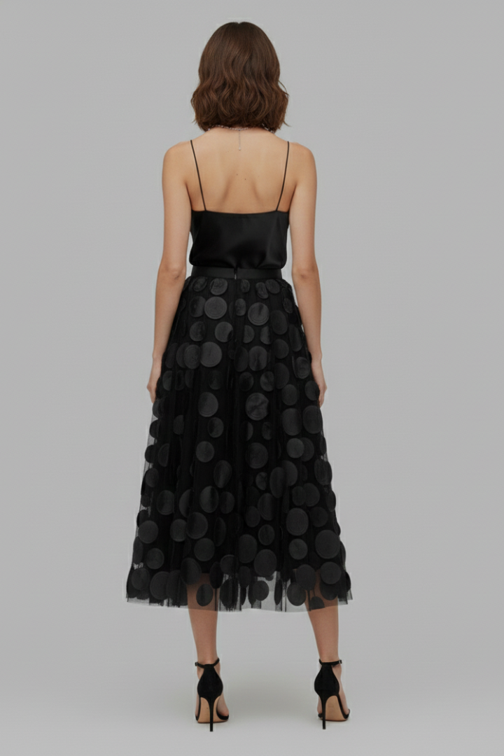 Zella | Women's A-Line Mesh Skirt – Layered Polka Dot Tulle Midi Skirt