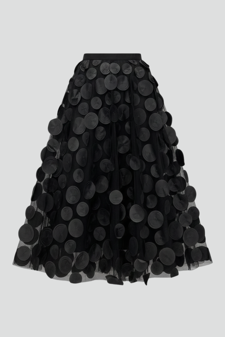 Zella | Women's A-Line Mesh Skirt – Layered Polka Dot Tulle Midi Skirt