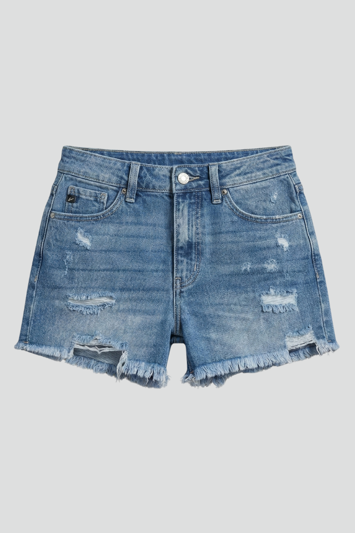Zelora | Women’s Frayed Hem Ripped Denim Shorts - Mid Rise Distressed Casual Summer Shorts