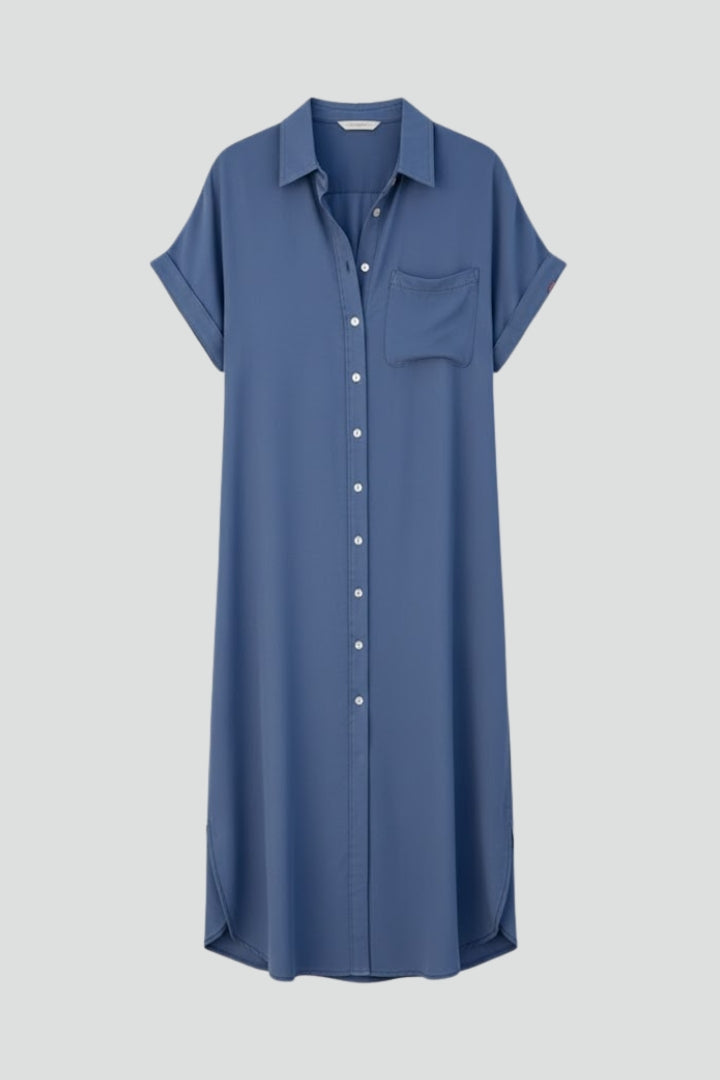 Zena | Women’s Button Down Shirt Dress – Casual Short Sleeve Collared Midi Dress