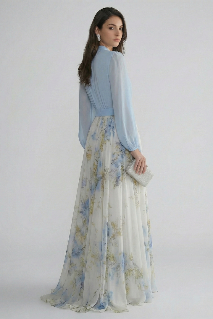 Zenae | Women’s Printed Maxi Dress with V-Neck, Elegant Flowing Evening Dress