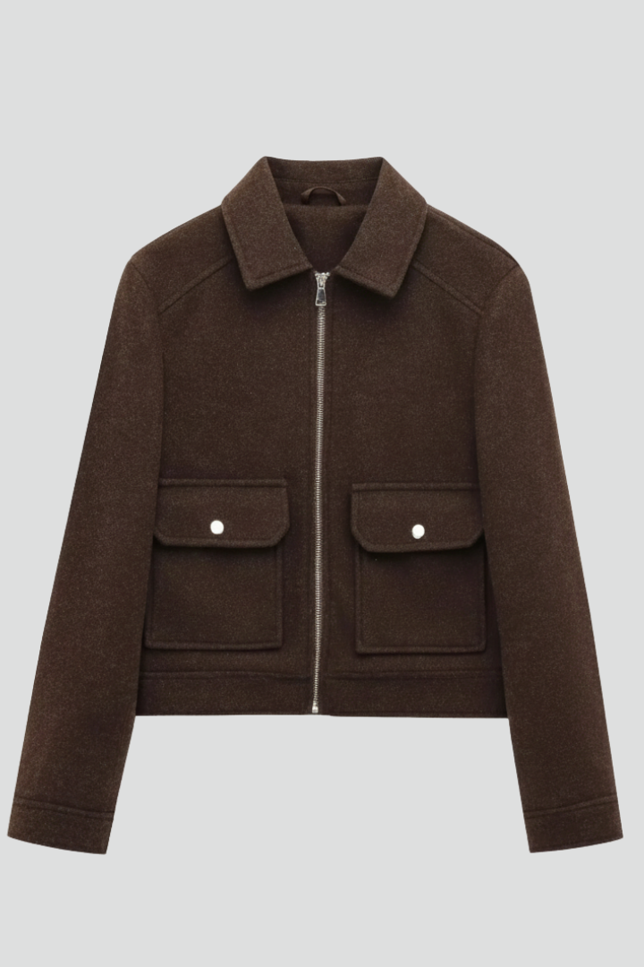 Zephine | Women’s Cropped Bomber Jacket – Lapel Collar, Zip Front