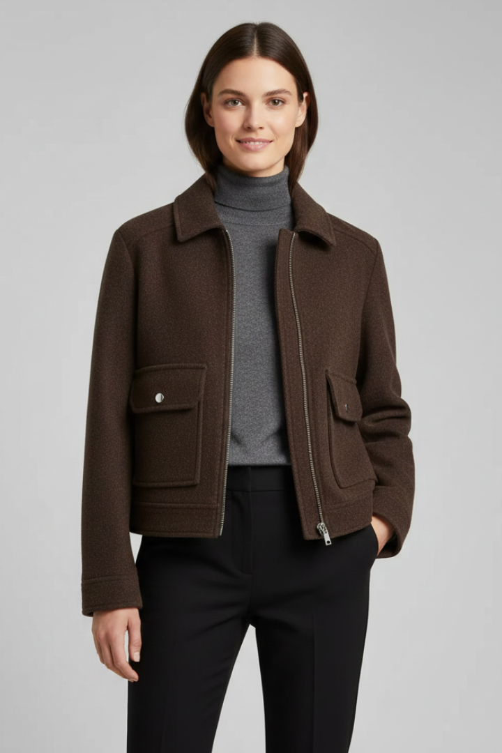 Zephine | Women’s Cropped Bomber Jacket – Lapel Collar, Zip Front