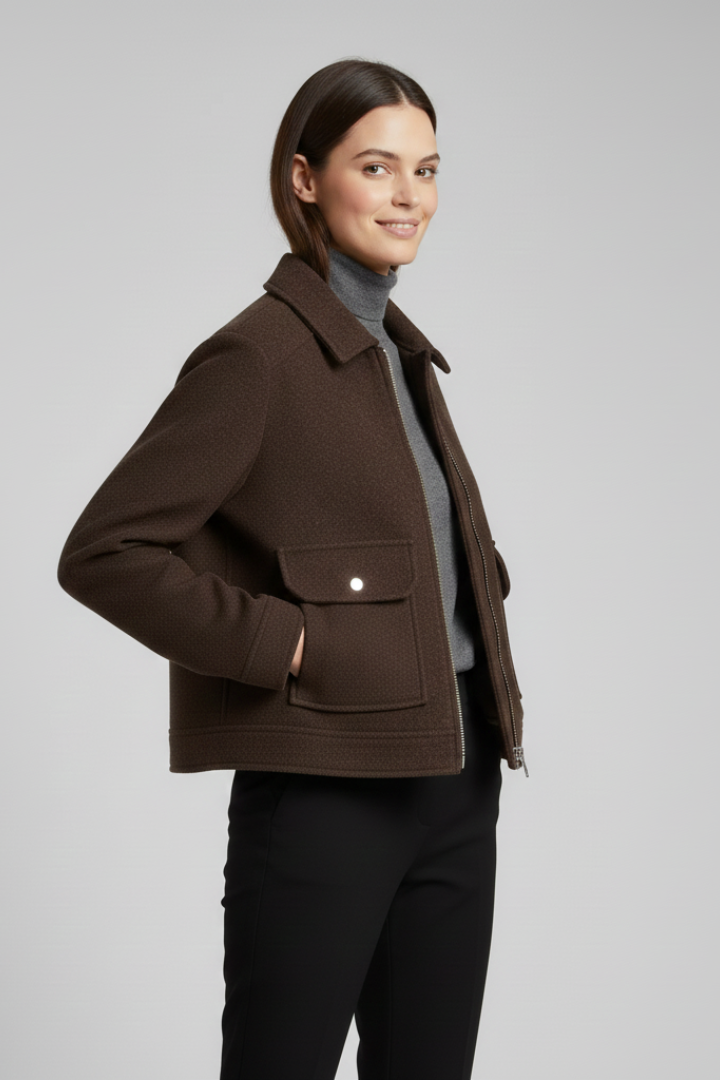 Zephine | Women’s Cropped Bomber Jacket – Lapel Collar, Zip Front