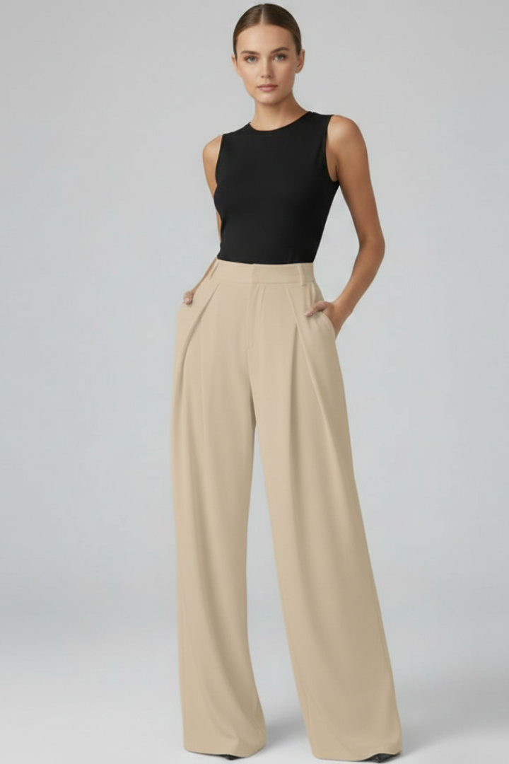 Zeryn | Women’s High Waisted Wide Leg Trousers - Pleated Front Pants Straight Loose Fit