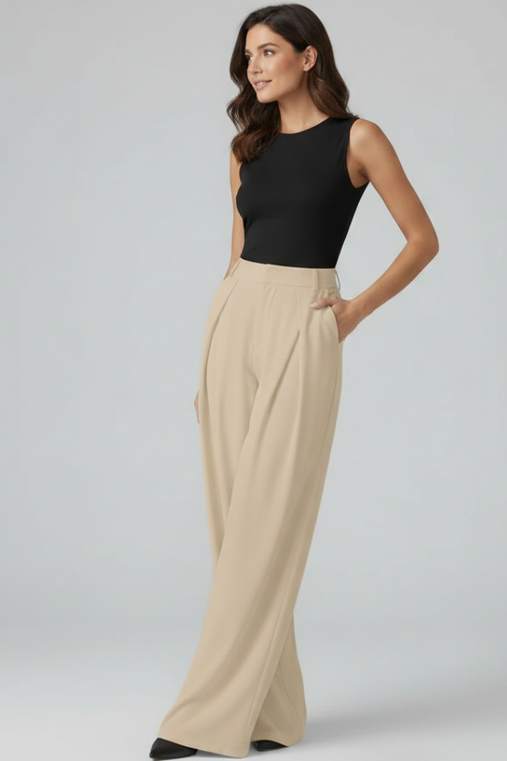 Zeryn | Women’s High Waisted Wide Leg Trousers - Pleated Front Pants Straight Loose Fit