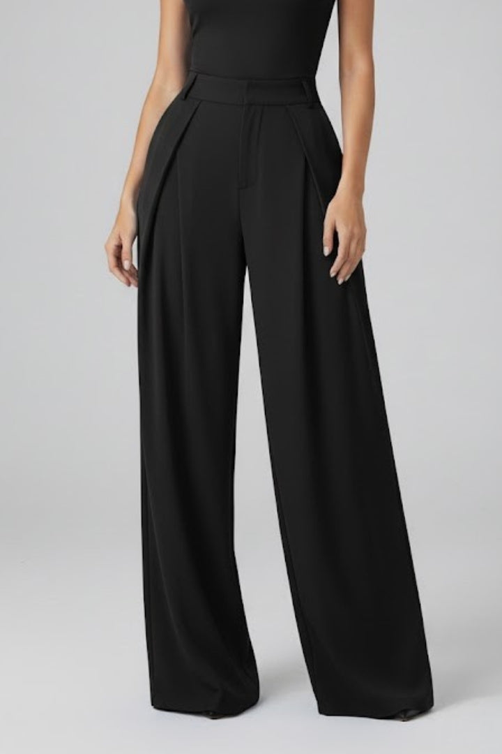 Zeryn | Women’s High Waisted Wide Leg Trousers - Pleated Front Pants Straight Loose Fit