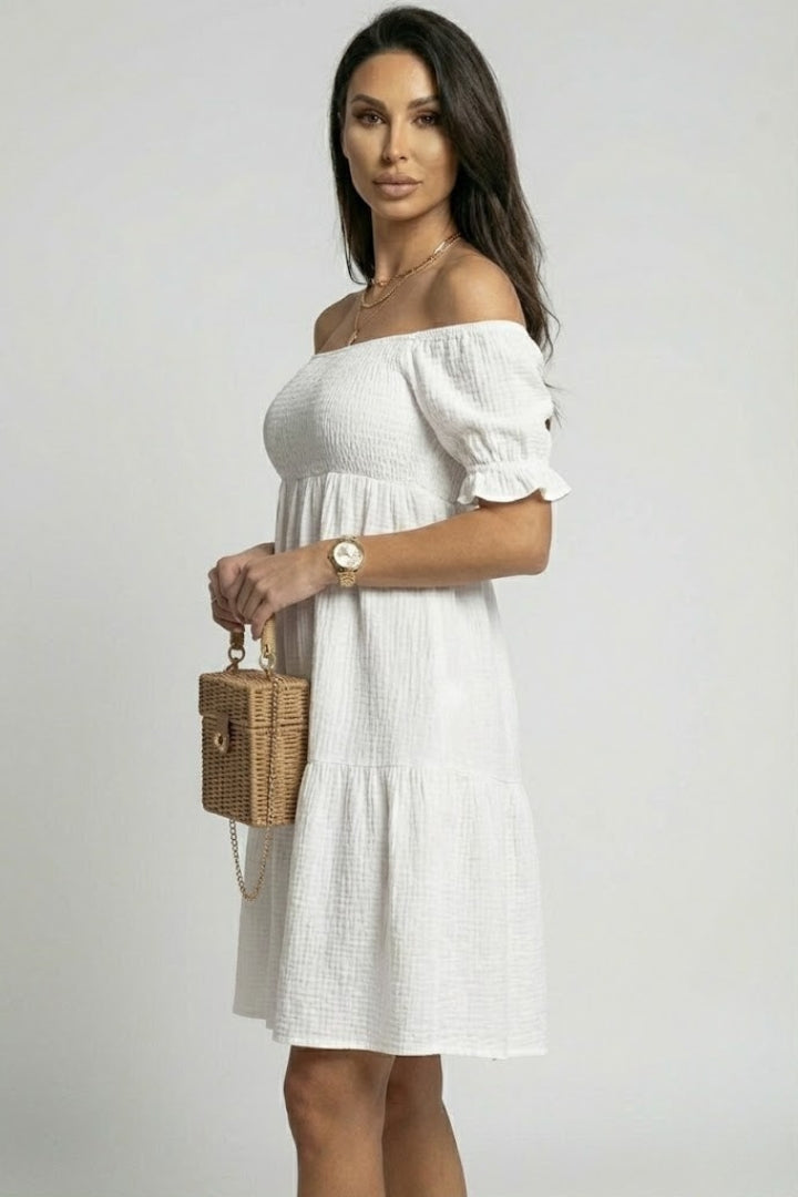 Zevoria | Women’s Off Shoulder Tiered Midi Dress – Textured Boho Ruffle Dress