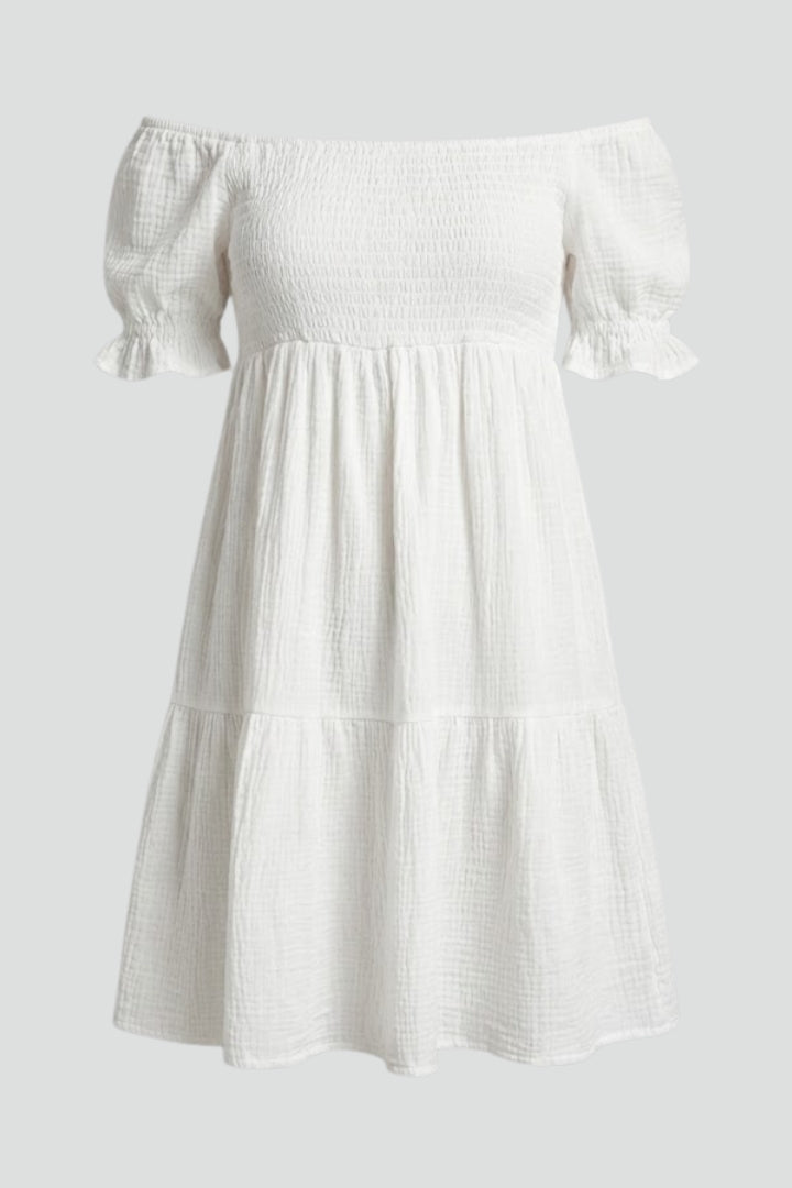 Zevoria | Women’s Off Shoulder Tiered Midi Dress – Textured Boho Ruffle Dress