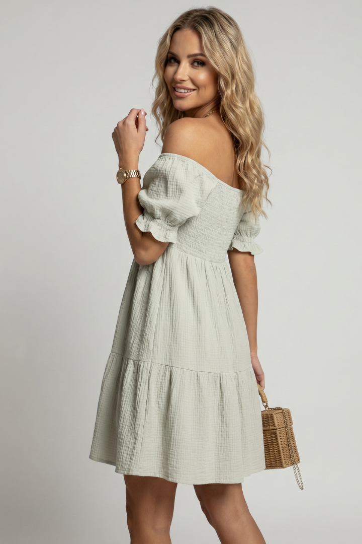 Zevoria | Women’s Off Shoulder Tiered Midi Dress – Textured Boho Ruffle Dress