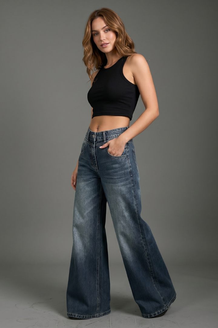 Ziva | Women’s Relaxed Fit Trousers – Mid Waist Wide Leg Long Pants