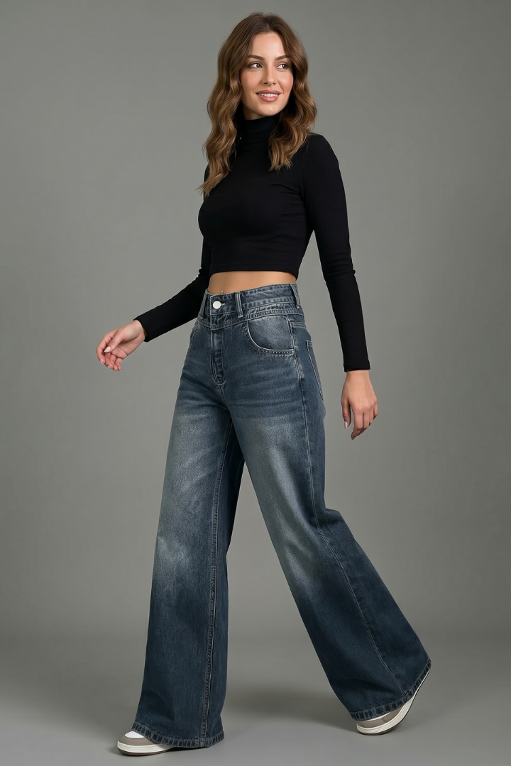 Ziva | Women’s Relaxed Fit Trousers – Mid Waist Wide Leg Long Pants