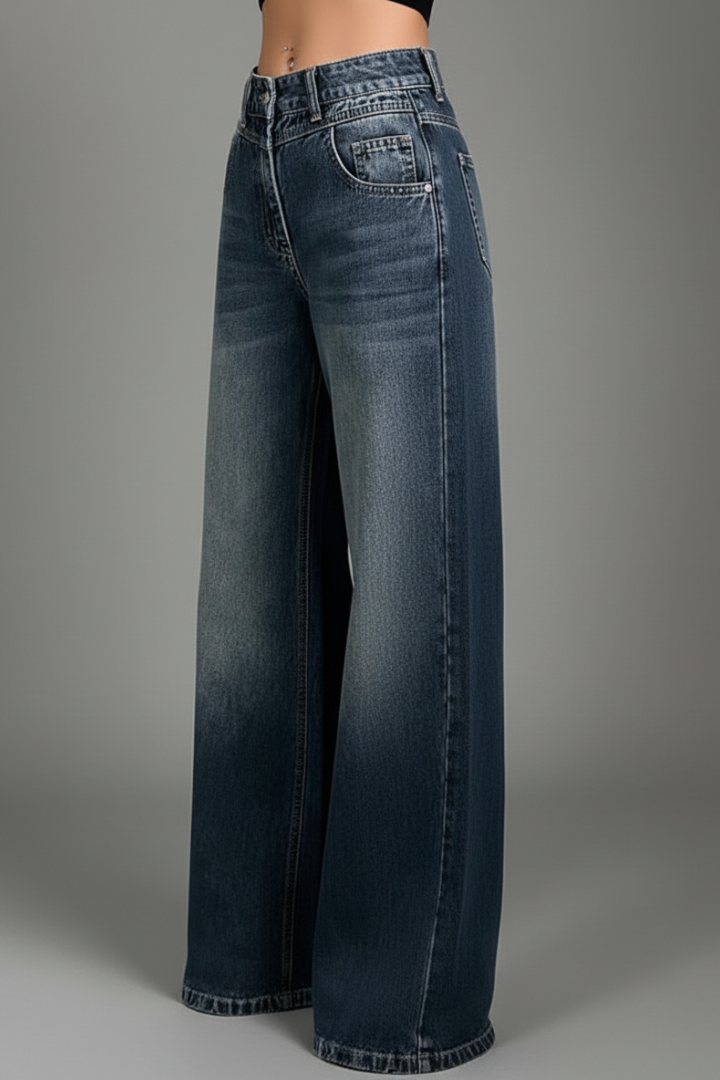 Ziva | Women’s Relaxed Fit Trousers – Mid Waist Wide Leg Long Pants