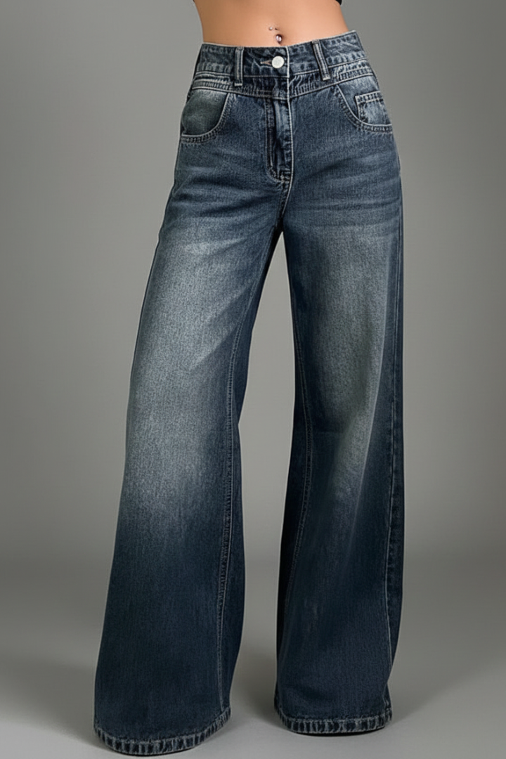 Ziva | Women’s Relaxed Fit Trousers – Mid Waist Wide Leg Long Pants