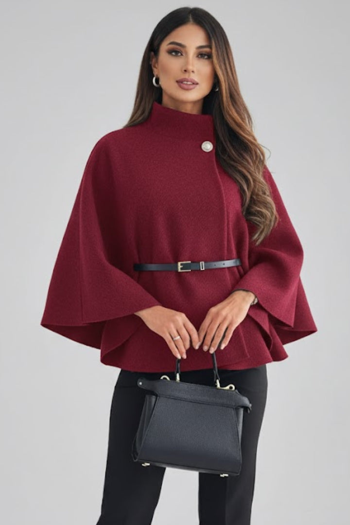 Zorina | Women's Short Cape Coat – Batwing Sleeve Open Front Belted Poncho