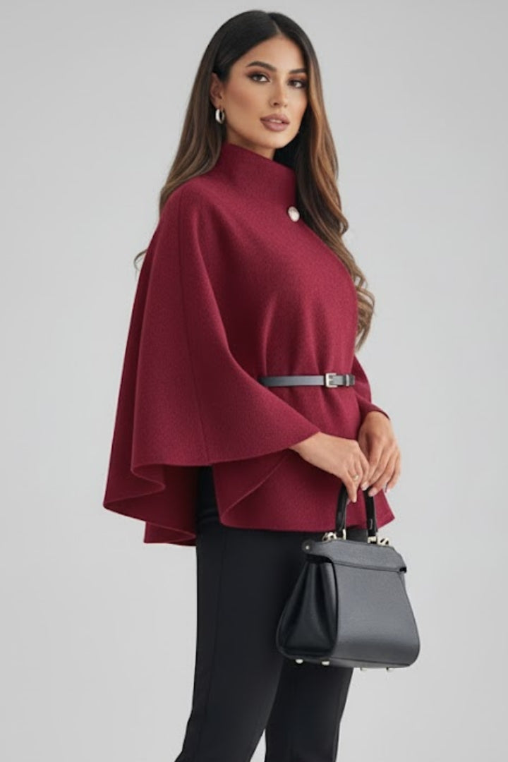 Zorina | Women's Short Cape Coat – Batwing Sleeve Open Front Belted Poncho