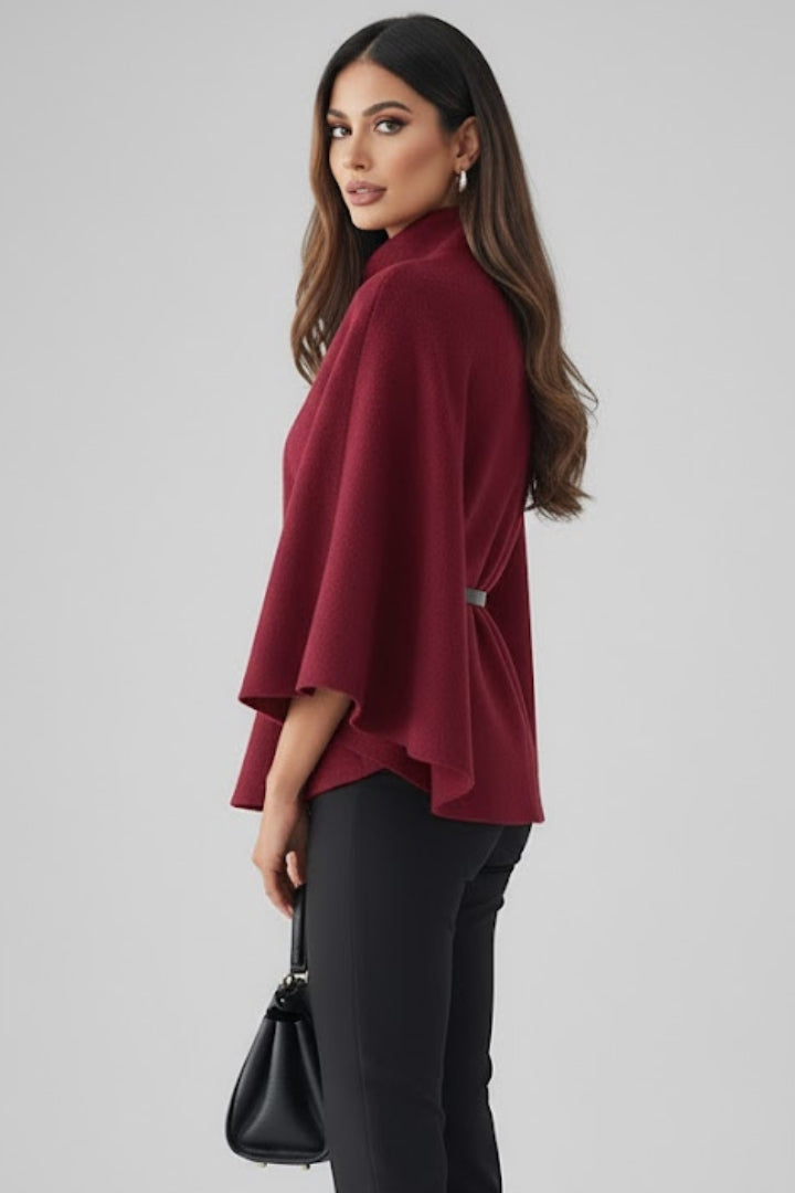 Zorina | Women's Short Cape Coat – Batwing Sleeve Open Front Belted Poncho
