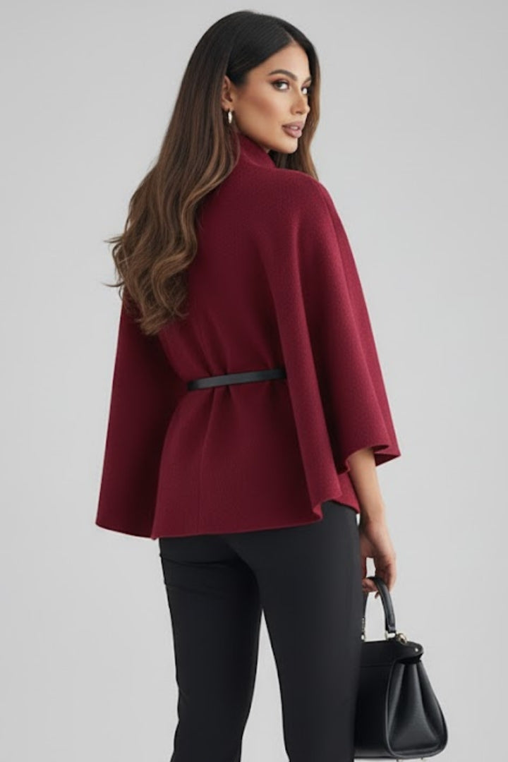 Zorina | Women's Short Cape Coat – Batwing Sleeve Open Front Belted Poncho