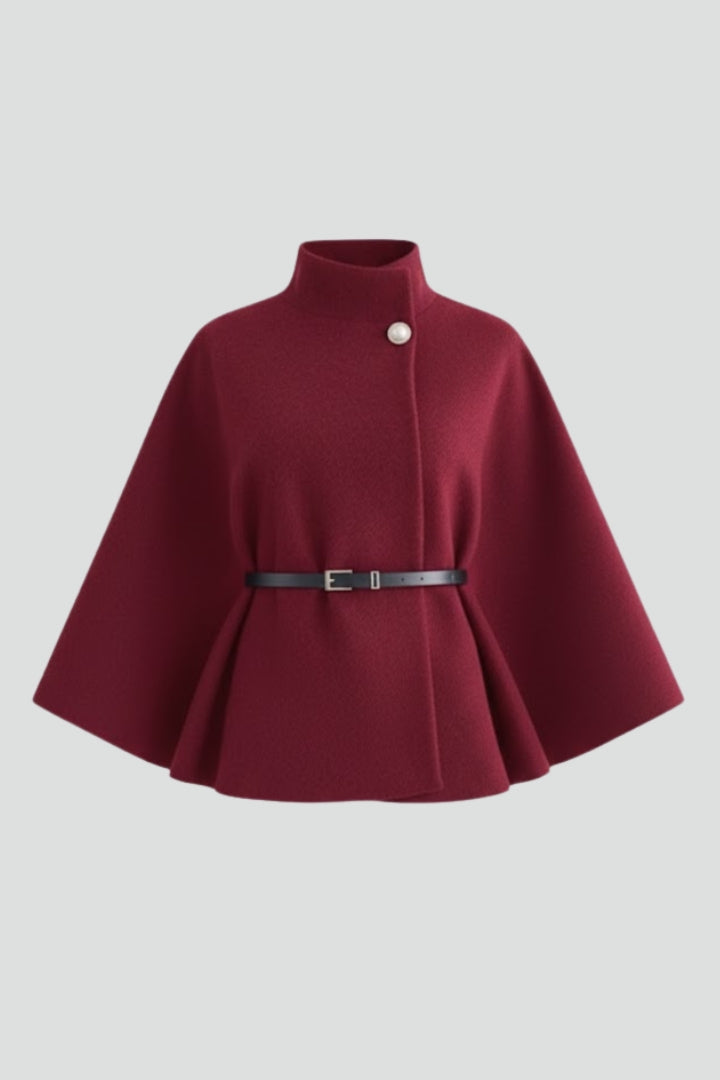 Zorina | Women's Short Cape Coat – Batwing Sleeve Open Front Belted Poncho