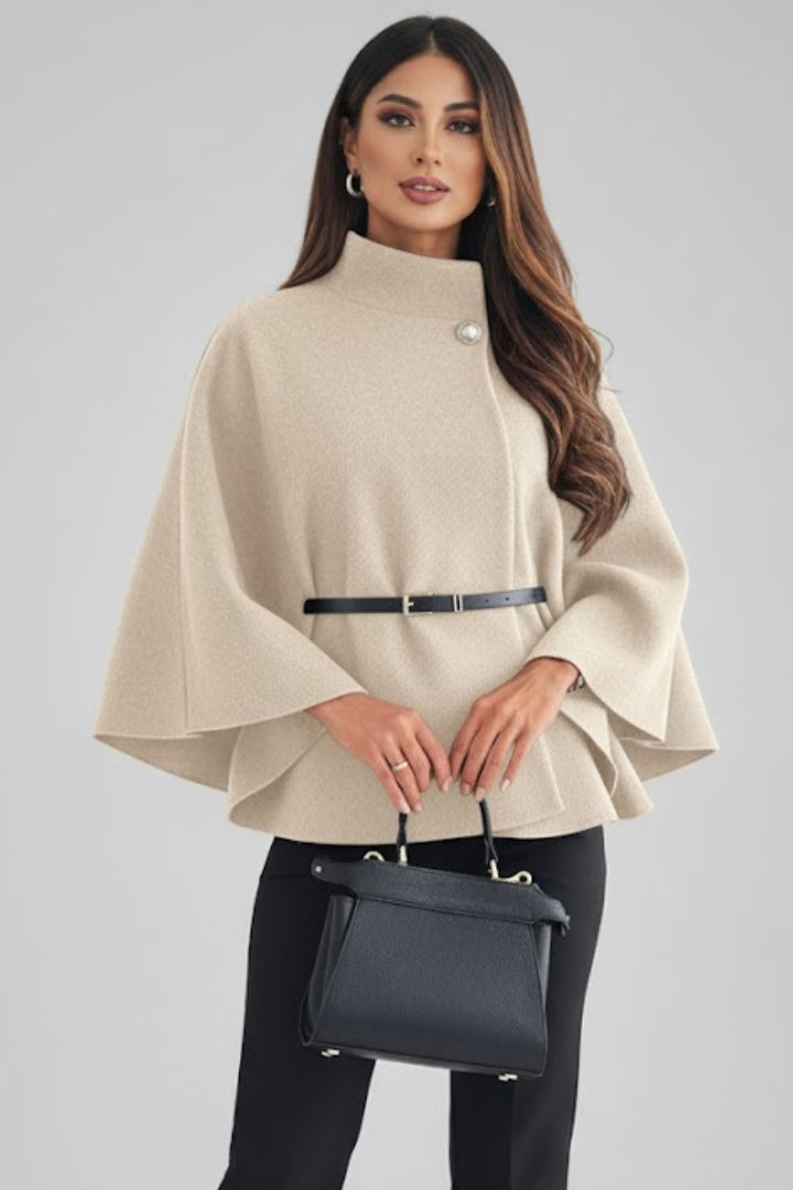 Zorina | Women's Short Cape Coat – Batwing Sleeve Open Front Belted Poncho