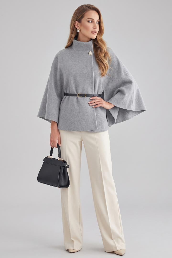 Zorina | Women's Short Cape Coat – Batwing Sleeve Open Front Belted Poncho