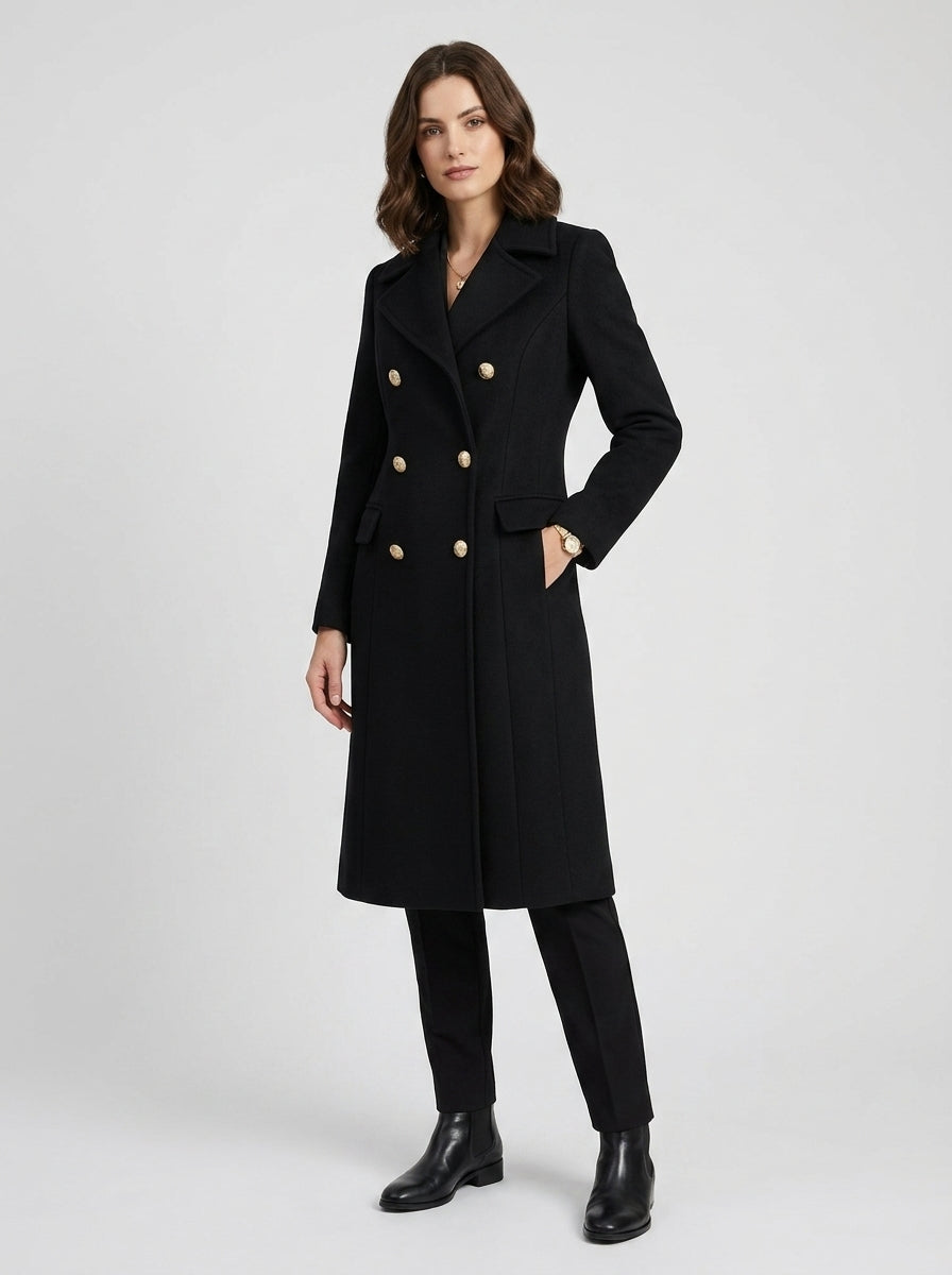 Zuleika | Women’s Long Coat – Double-Breasted Buttons, Lapel Collar