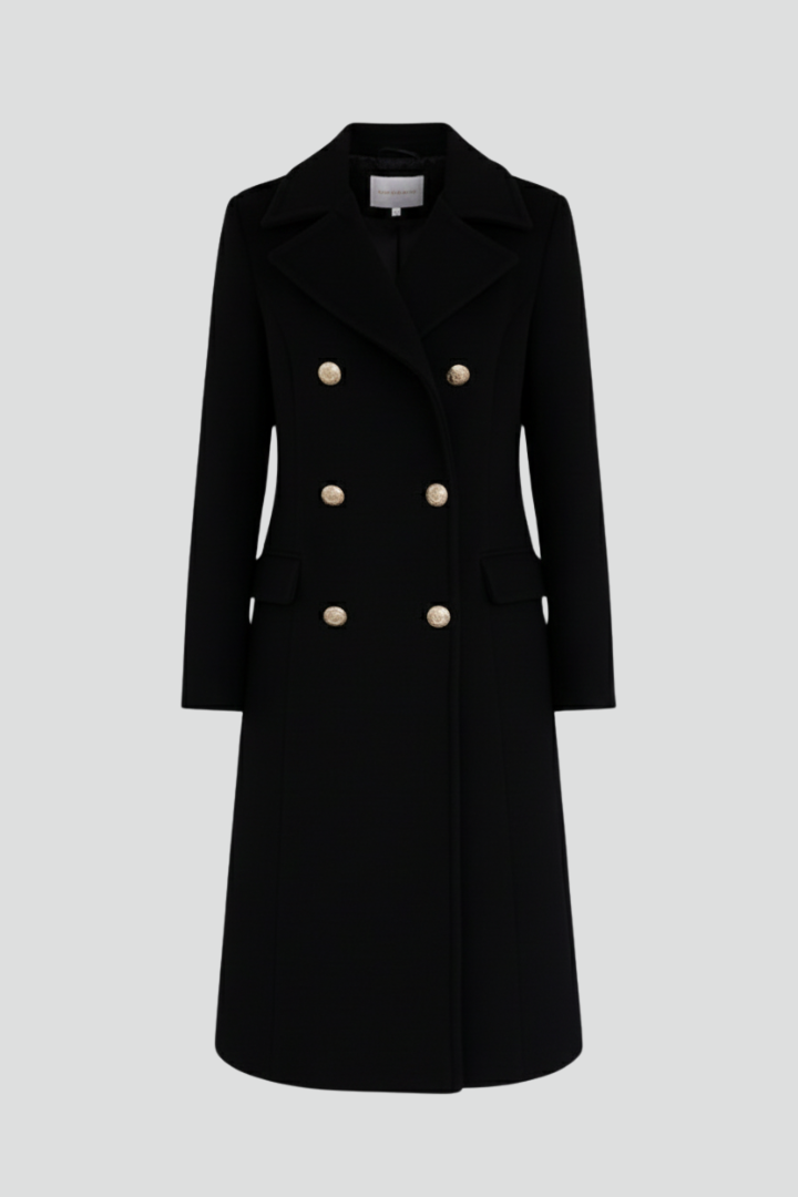 Zuleika | Women’s Long Coat – Double-Breasted Buttons, Lapel Collar
