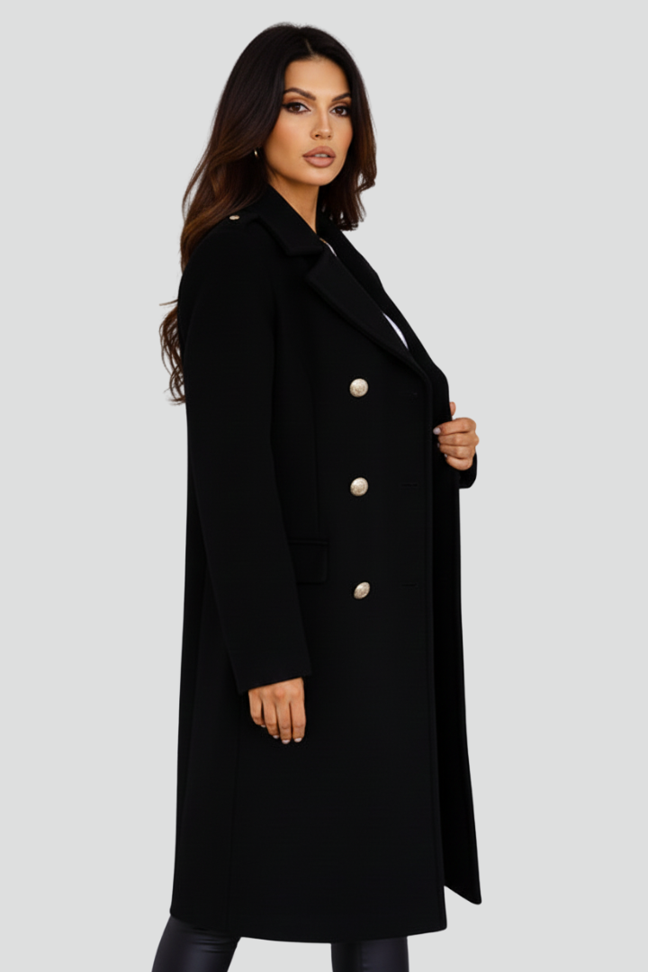 Zuleika | Women’s Long Coat – Double-Breasted Buttons, Lapel Collar