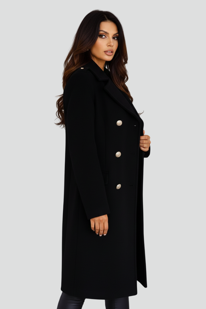 Zuleika | Women’s Long Coat – Double-Breasted Buttons, Lapel Collar