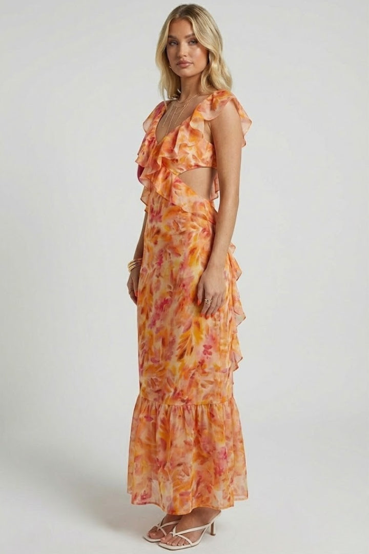 Zynelle | Women’s Floral Maxi Dress – Sleeveless V-Neck Ruffle Strap Summer Dress