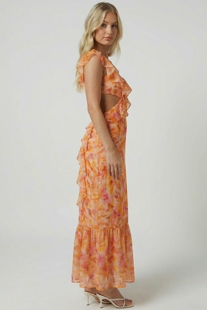 Zynelle | Women’s Floral Maxi Dress – Sleeveless V-Neck Ruffle Strap Summer Dress